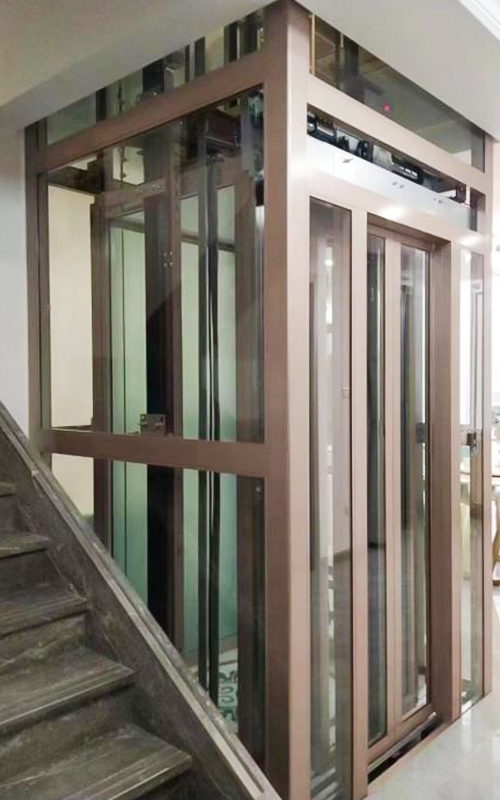 NF-G011 400~630kg Puerta automática villa turística vidrio ascensor alta velocidad estable barato marco de aluminio ascensor para el hogar