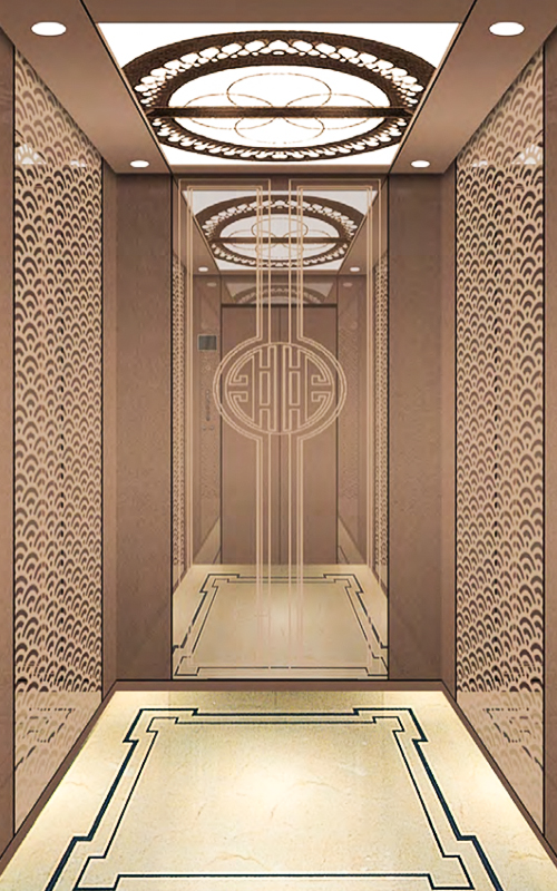 NF-J012 espejo de oro grabado ascensor de pasajeros de ascensor de casa de alta velocidad estabilidad